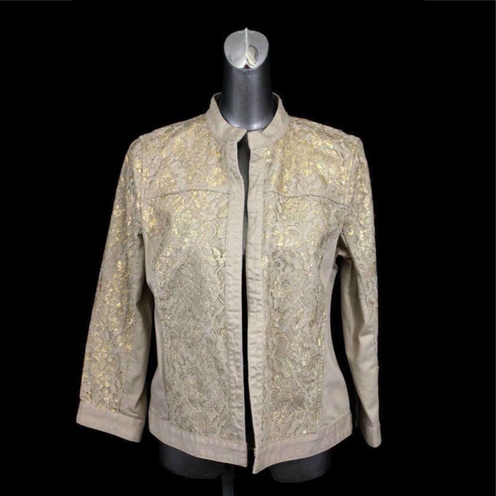 Chico’s Lacy Gold & Tan Denim Jacket